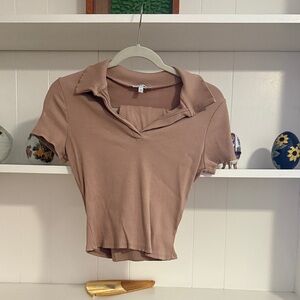 Fashion Nova Ribbed Collared Crop Top - Brown